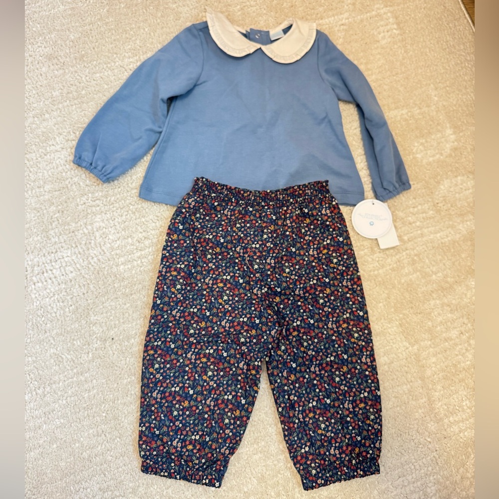 Edgehill Collection Blue and Cream Collar Top